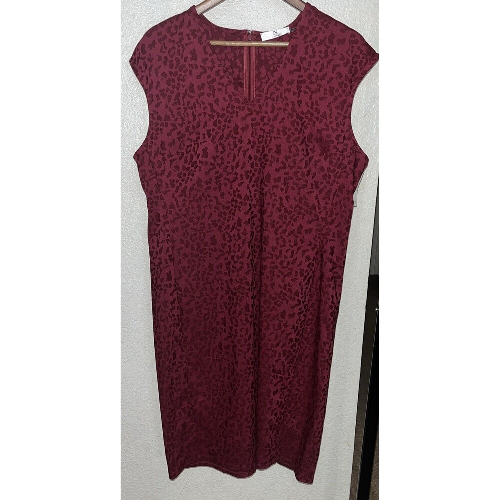 Natori V-Neck Sleeveless Sheath Dress Plus Size Woman 16 Burgundy
